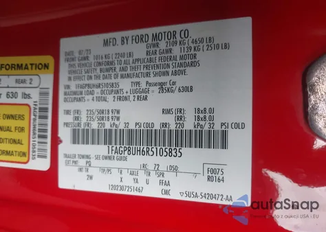 2024 Ford Mustang from USA, damaged, VIN 1FAGP8UH6R5105835